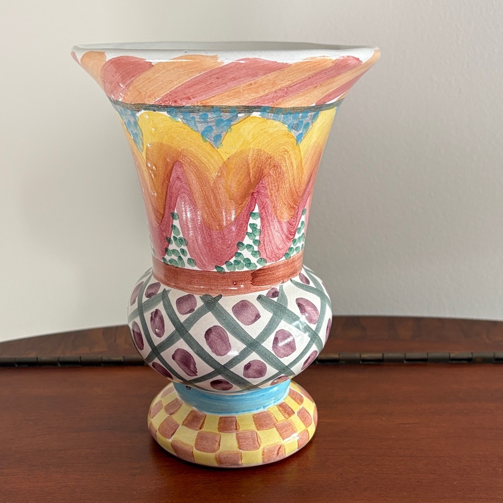 Mackenzie Childs Hand-Painted Ceramic Vase